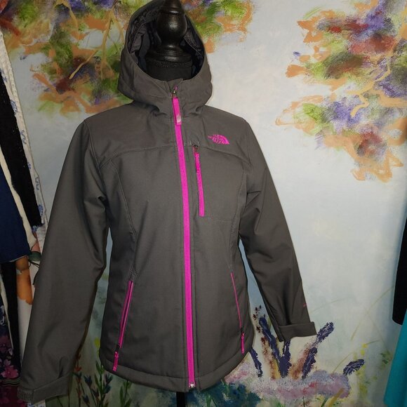 The North Face Girls Gray Hooded Jacket With Pink Accents - Picture 2 of 10